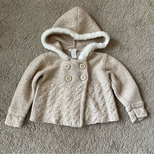 Janie and Jack Tan Cable Knit Hoodie Sweater Little Girl 2T Lambswool Cashmere
